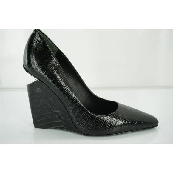 Alexander Wang black Lizzard Ine Wedge Heel Pointy Toe Pumps Size 36 New $595 - Picture 2 of 10